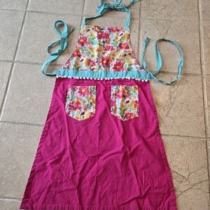 Pink Floral Full Apron Pom Pom Opalhouse S-M Cottagecore